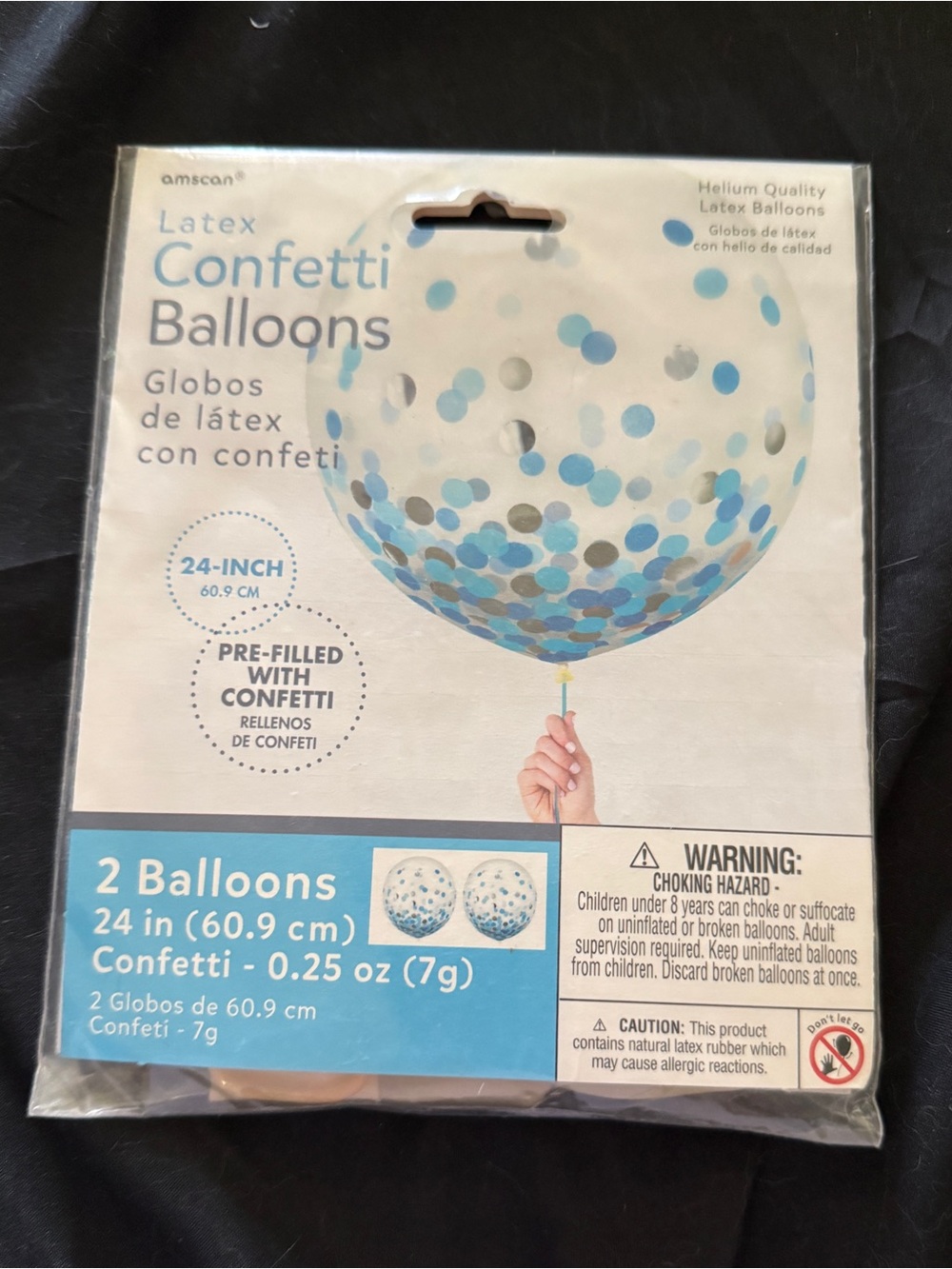Amscan Blue & Silver Confetti Latex Balloons - 24-Inch (2 Pack) Helium Quality